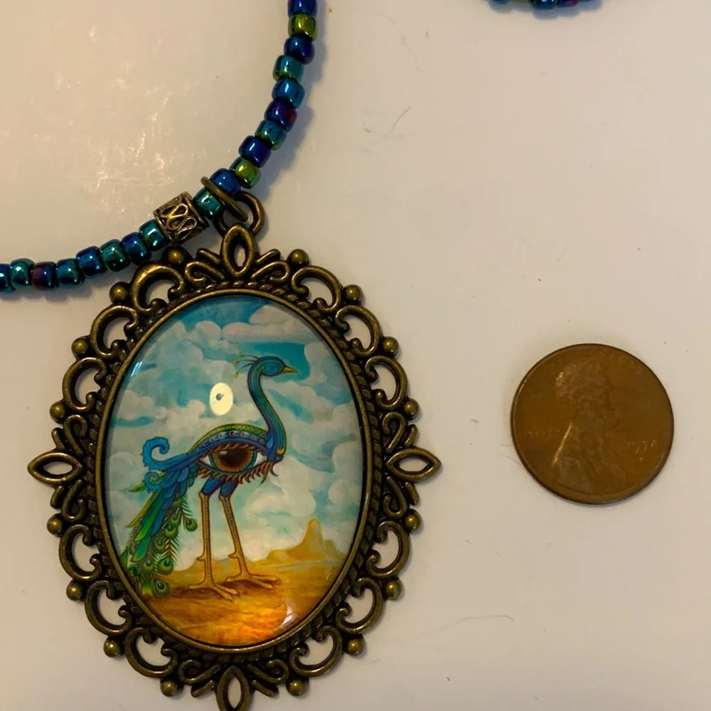 Evil Eye Peacock Pendant Necklace - Picture 5 of 6